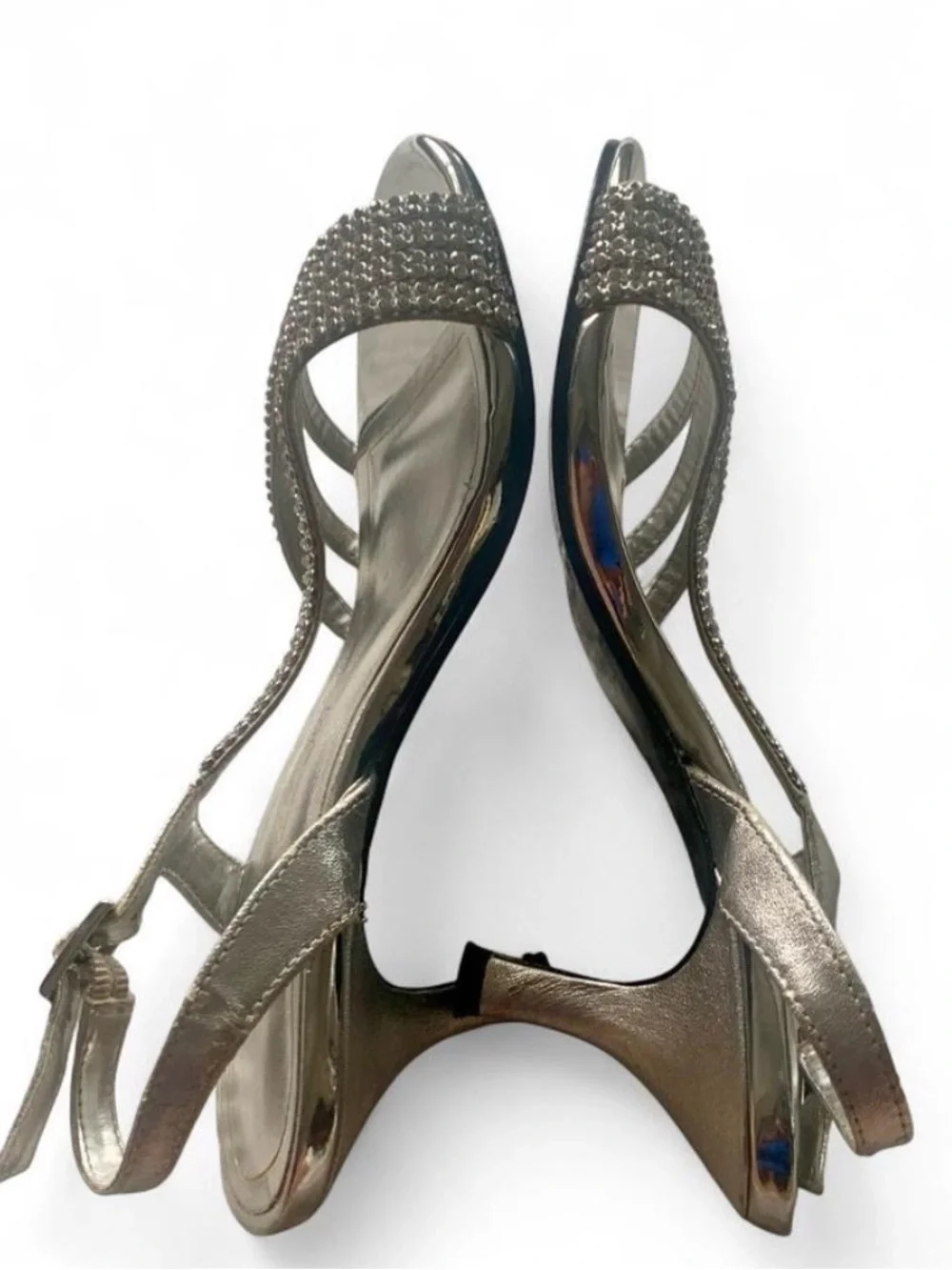 Caparros Silver rhinestone kitten heel sandals size 5.5 B sparkly retro open toe
